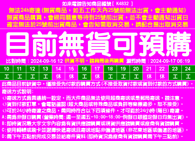 目前資料整理中，請直接在問與答中詢問即時貨況